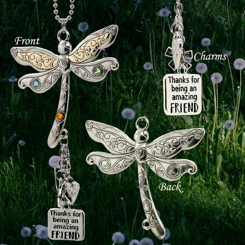 elskandi Thanks for Being an Amazing Friend Dragonfly Charm Hanging Car Charms for Women, Christmas Ornaments for Women Friendship Gift Friend Car Ornament Rearview Mirror Decorations - Image 3
